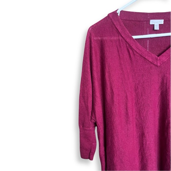 Garnet Hill 100% Linen Dolman Sleeve V-Neck Boxy Sweater Raspberry Size Medium - Picture 5 of 7